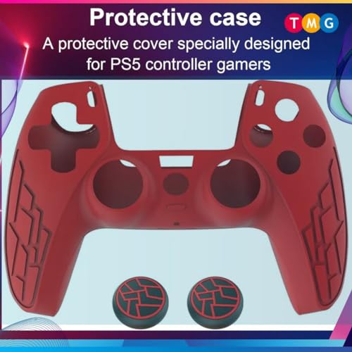 Image of TMG Anti-Slip Controller Silicone Skin for Ps5, Ergonomic Rubber Protective Case with 2 PC matching Thumb Grips (Red)