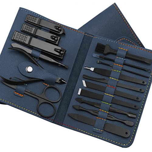 16pcs Trousse Manucure Sac pliable, Kit Manucre Pedicure en Acier Inoxydable, Ensemble de Cuticule Coupe Ongle Professionnel pour Femmes Hommes Cover