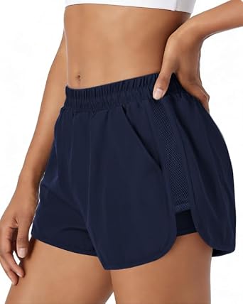 Womens Running Shorts with Liner Womens 2 in 1 Athletic Shorts Quick Dry Shorts with Pockets for Walking Gym Hiking