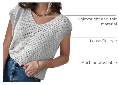 Image of Dokotoo Sweaters for Women 2026 Summer Eyelet Cap Sleeve Knitted Vest V Neck Business Casual Loose Pullover Tank Tops