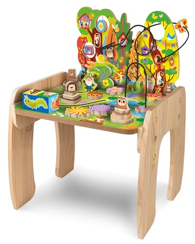Lisciani – Montessori Table d'Activités en Bois Évolutive pour Enfants 1 à 4 Ans – Jeu Éducatif avec Labyrinthe, Engrenages, Formes à Encastrer –...