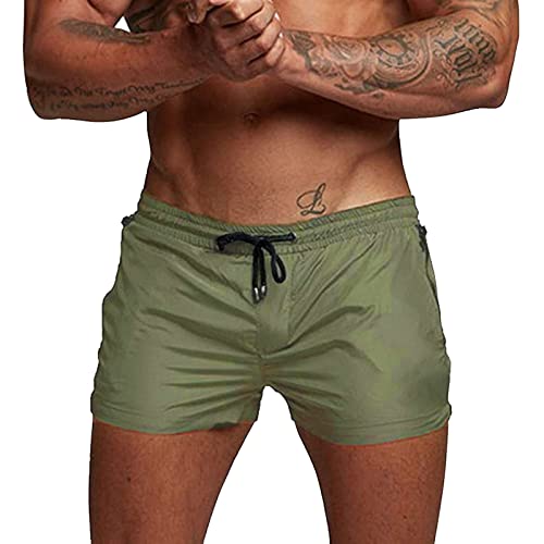 Mens Swim Briefs Slim Swimwear Sexy Breathable Mens Swim Trunks Beachwear Chic Printed Surf Beach Pants Green