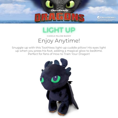 Image of How to Train Your Dragon Toothless Super Soft Plush Cozy Cuddle Pillow Buddy with Light Up Eyes for Comfort, (Officially Licensed Product) by Franco