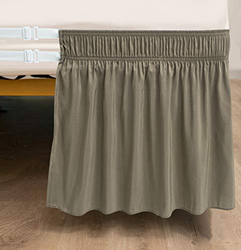 image for Biscaynebay Wrap Around Bed Skirts for Queen Beds 15 Inches Drop, Taup
