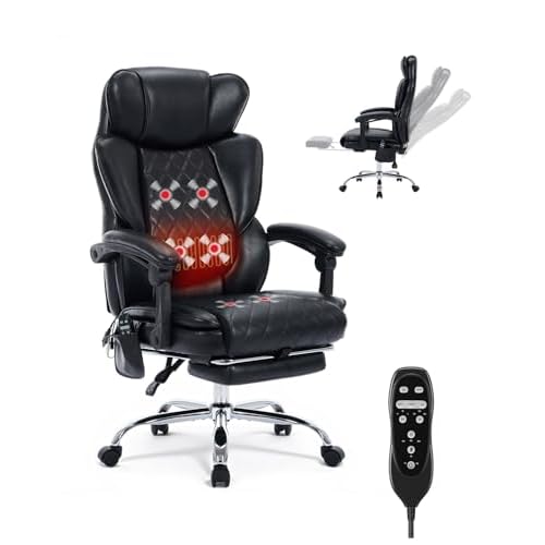 COLAMY Massage Office Chair with Foot Rest, 6 Points Vibration and Heat