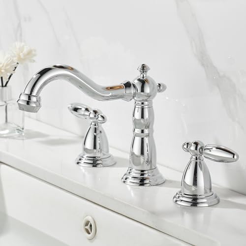 Robinet mitigeur de lavabo 3 trous avec bec pivotant à 360° en chrome