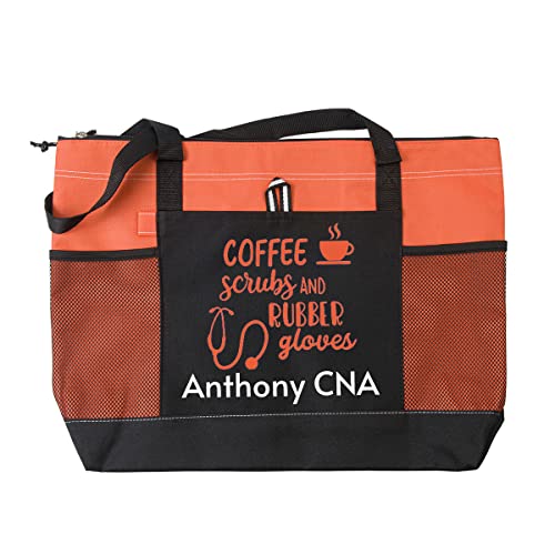 Personalized Nurse Bag, CNA, RN, LPN Medical Tote Bag Nurse Tote, Name/Inital Customized Print (Orange)