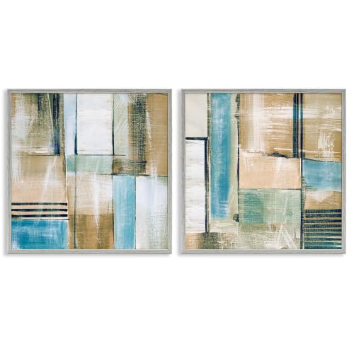 'Contemporary Geometric Neutral Tones'| 2pc Framed Giclee Art Set 2