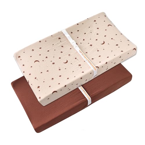 Image of TADO MUSLIN Changing Pad Cover for Baby Girls Boys - 100% Organic Cotton Muslin Changing Pad Sheets with Secure 360 Elastic Fit, Ultra-Soft for Delicate Skin, 2 Pack