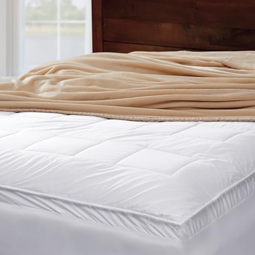 Cuddledown Wool & Down Alternative Mattress Pad | 100% Cotton Fabric | Extra Thick | Temperature Regulating | Hypoallergenic Fill | Full Size