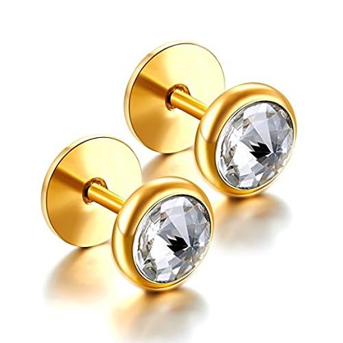 Gold Plated Ear Ring For Men - CZ Stone - 1 Piece - 316 L Stainless Steel Screw Stud Barbell Earrings With Round Cubic Zirconia CZ for Men-image-33