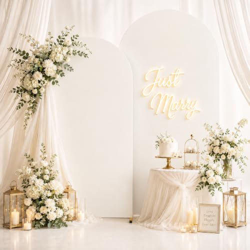 Image of 2 Pack Arch Backdrop Stand and Cover Set (7.2FT /6FT), Balloon Arch Stand | Metal Background Arch Stand, Backdrop Arch Frame, Wedding Arch for Backdrop (Ivory Cover)