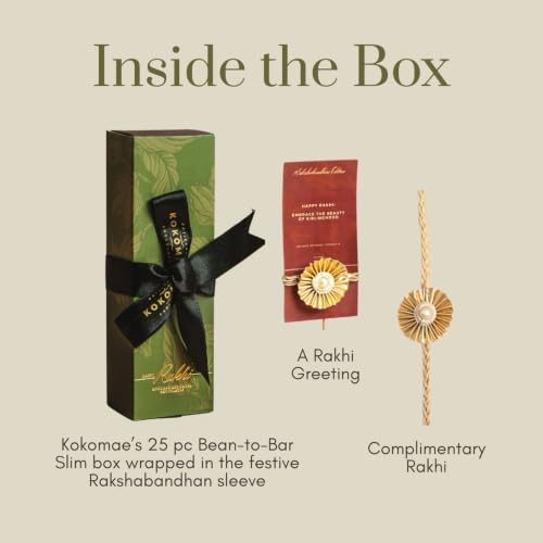 Image of Kokomae Rakhi Chocolate Hamper | 25 Pcs | Assorted Bean-to-Bar Dark Chocolate Slim Collection | Elegant Green Gift Box | 100% Vegetarian | Handcrafted | Ethically Sourced | Clean & Pure Chocolate | Raksha Bandhan Gift | Slims Hamper (Green Box)