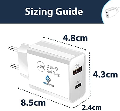 Pipestation® 20W Holiday Charger European USB Plug EU Charger 2 pin 2-pin plug 2 Port USB Charger Travel Adaptor Phone Charger Abroad PD Plug Europe Plug Adapter EU Adaptor Battery Charging Type C