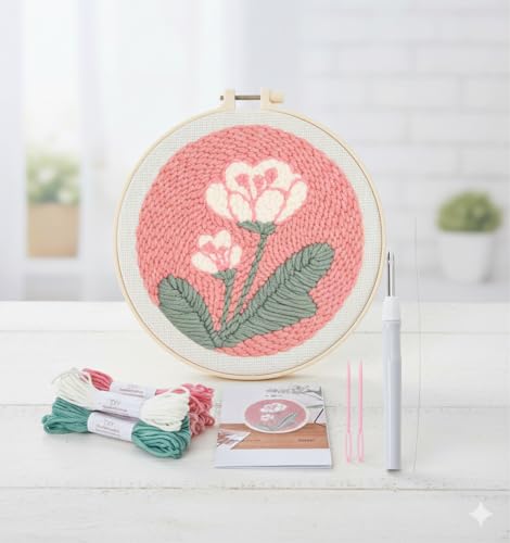Image of Punch Needle Kit, Gentle Pink Flower Embroidery, Embroidery Starter Kit for Beginners, Mother's Day, Children's Day, Birthday Gifts & Decorations, 7.87x7.87inch