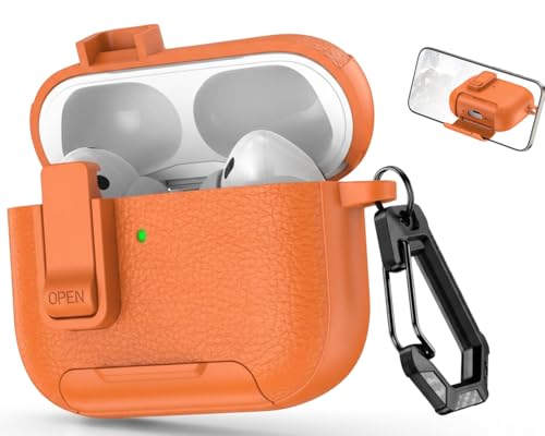 Image of for Leather AirPods Pro 3 Case 2025 | Retro Air Pods Pro 3 Case with Magnetic Lock | with Phone Holder & Keychain | Airpods 3 Pro Cases Cover for Man Women(Model A2700​​ /A2931)(Orange)