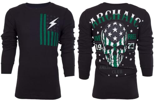 Archaic by Affliction Men's Thermal Shirt Flag Smasher Black L