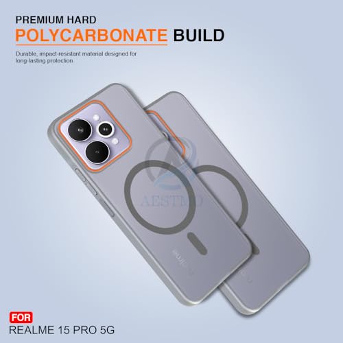 Image of AESTMO Realme 15 5G / 15 Pro 5G Back Cover | Slim Hard Shell | Matte Frosted Hard Back Translucent Back Cover for Realme 15 5G / 15 Pro 5G (Compatible with MagSafe Accessories, Grey)