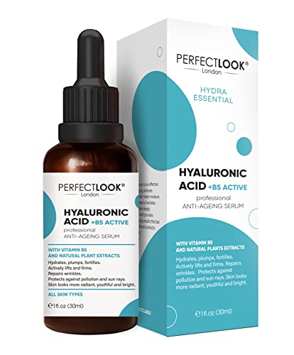 Perfect Look London Advanced Hyaluronic Acid Serum for Face with Vitamin B5 Hydra Essential Organic Anti Aging Formula for Deep Hydration, Firming and Plumping of Skin 30ml