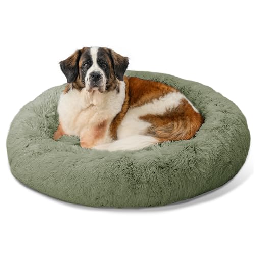 Image of Best Friends by Sheri The Original Calming Donut Dog Bed for Extra-Large Dogs up to 150 lbs, Shag Faux Fur, Sage Green, 45 inch x 45 inch