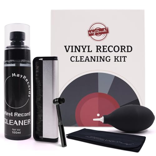 MayRecords レコードクリーナー レコードクリーニング液 100ml 炭素繊維クリーニングブラシ ブローエアバッグ 掃除布 レコード針クリーナー ブラシ 収納バッグ ブラック レコード保護