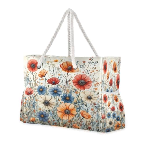 Elegant Wildflowers Beach Bag with Top Zipper Closure, Waterproof Pool Bag, Large Beach Tote for Women#588