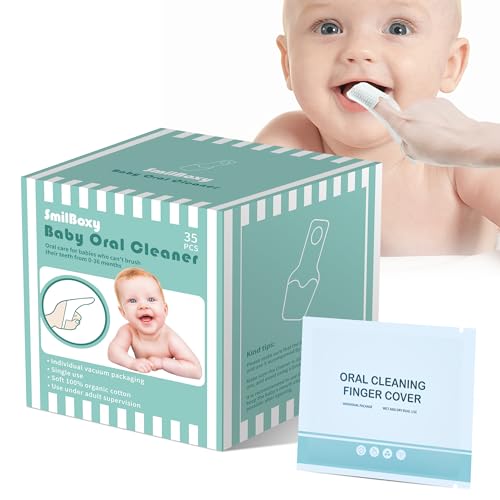 Image of SmilBoxy 35PCS Finger Cots Baby Mouth Cleaner, Baby Tongue Cleaner Newborn Brushes Teeth with Fingers for 0-36 Months Toddler Care of Mouth, Finger Toothbrush Cleans Teeth, Wipes Tongue Surface