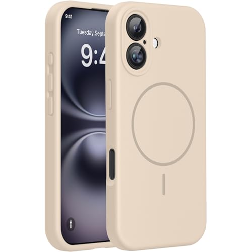 Image of Miracase Magnetic for iPhone 16 Plus Case, [Soft Anti-Scratch Microfiber Lining], Compatible with MagSafe, Liquid Silicone Shockproof Drop Protection Phone Case for 16 Plus,Sand