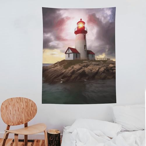 Tapisserie d'art abstrait grand format déco murale phare imprimé tissu polyester