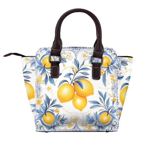 Leather Shoulder Bag for Women, Lemons Sicily Studded Purse Summer Fruit Crossbody Handbags Punk Hobo Bag with Adjustable Strap2
