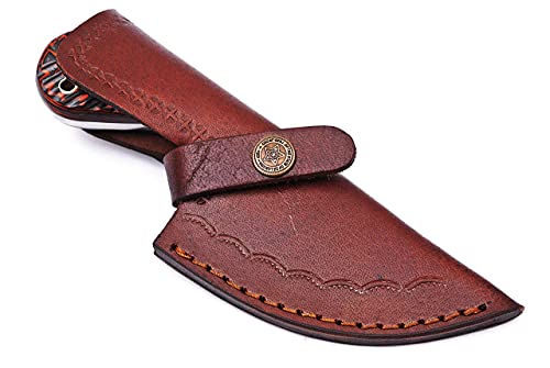 03 Bandle Custom Handmade Hunting Knife Camp Knife Damascus Steel Skinning Knife Edc 7.3" Overall Red Black Exotic Wood With Custom Sheathe 03 #TOP6