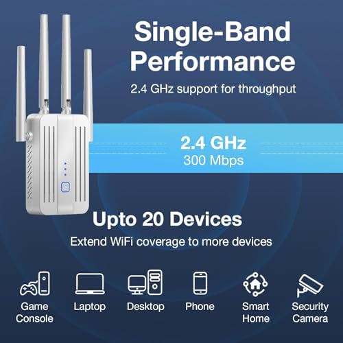 Image of Single Band WiFi Range Extender 300Mbps High-Speed Booster | 2.4GHz Long-Range WiFi Repeater for Home & Office | Boosts Router Signal, Covers 10m, Supports 10 Devices | Easy Plug & Play Setup