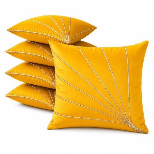 Image of Noor Silk Cushion Covers Pack of 7 | 16x16 Inches, Yellow