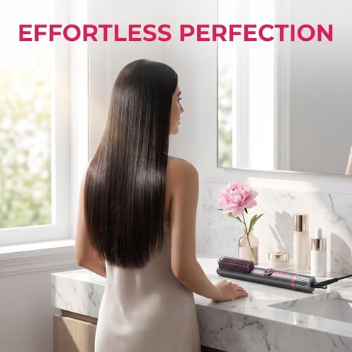 Cepillo alisador profesional iónico con aire caliente - Alisador de cabello rápido con función de chorro frío, enchufe UE, pantalla LCD y protección contra quemaduras - Gris miniatura 4