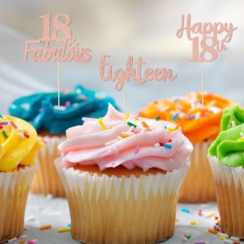 30 Pcs 18Th Birthday Cupcake Toppers, Rose Gold Glitter 18 Fabulous Eighteen Cake Toppers Cupcake Picks For Happy 18Th Birthday Party Decorations Supplies (Rose Gold) #TOP6