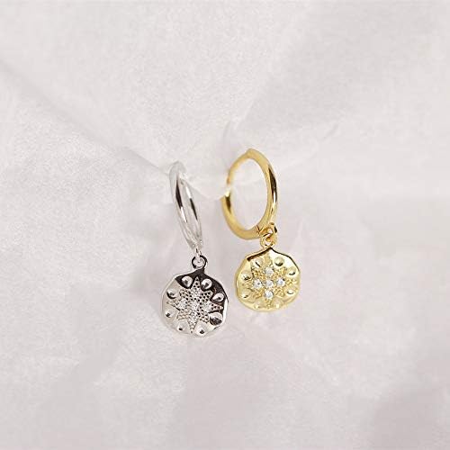 Hammered Disc Star Small Dangle Hoop Earrings for Women Girls Sterling Silver with Charms CZ Cartilage Huggie Hoops Drop Cuff Clip Punk Baroque Dainty Fashoin Jewelry Gifts Best Friend