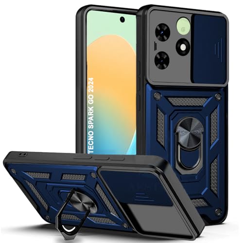 Image of AESTMO Tough Armor Tecno Spark Go 2024 Bumper Back Case Cover | Ring Holder & Sliding Camera Shield Cover | 360 Degree Protection Back Case Cover for Tecno Spark Go 2024 (Blue)