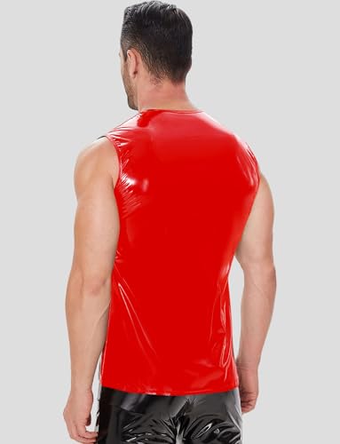 Image of Panegy Men's Liquid Shiny Leather Shirt Jacket Slim Fit Wetlook Party Nightout Club 70s /80s Disco Blouse Tshirt