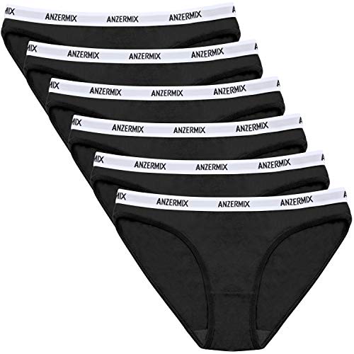 ANZERMIX Damen Bikinihose, atmungsaktiv, bequem, Baumwolle, 6 Stück -  Schwarz -  Large