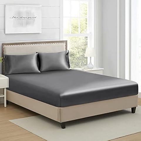 Lanest Housing Queen Silk Satin Fitted Sheet Cover