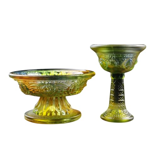 LOPUNER Bol D'offrande en Verre 2 Pièces, Bol Délicat pour Accessoires de Temple Bouddhiste, Usage Pratique et Résistant Vieillissement, pour Fournitures Bouddhistes