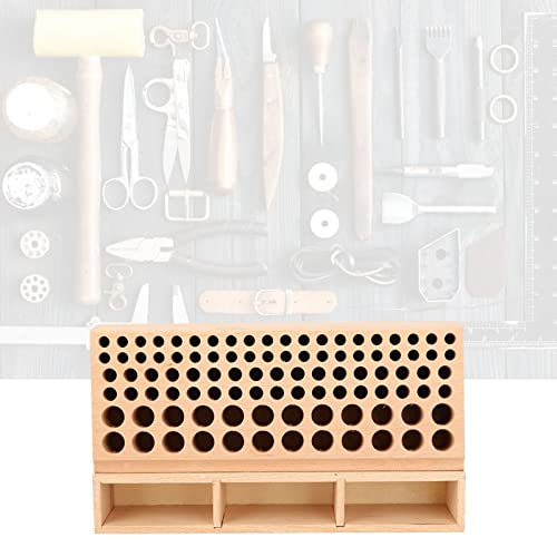 Image of Leather Craft Tool Holder Box, Leather Tool Holder Box, Wooden Stand with 98 Holes for Organizing Punches, Ideal DIY Leather Craft (Storage Rack 100 Holes)