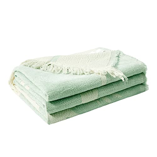 Zonli Mint Green Chenille Throw Blanket, (55” X 65”), Decorative Boho Throw Blanket, Soft Velvety Texture, Coco Tree Pattern With Fringe Tassel, For Sofa Chair Couch Bed Living Bed Room #TOP4