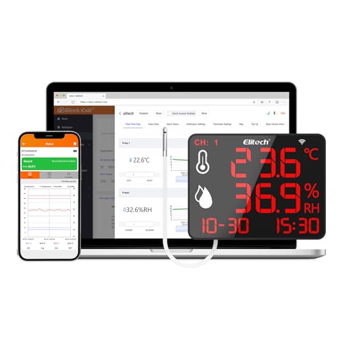 Elitech Termometro WiFi, misuratore di temperatura e umidità, ampio display Data Logger con sensori esterni, monitoraggio in tempo reale per magazzini, laboratorio, casa, serra DR-230W-THE