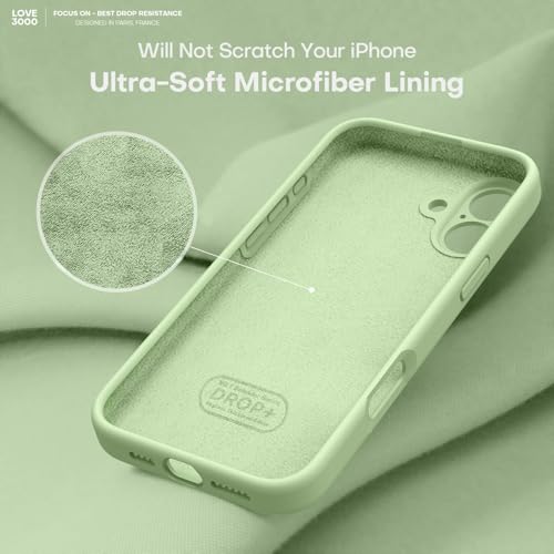 Image of LOVE 3000 Designed for iPhone 16 Case, Premium Silicone with [Soft Anti-Scratch Microfiber Lining] Shockproof Protective Phone Case for Men Women Girls 6.1 inch, Matcha