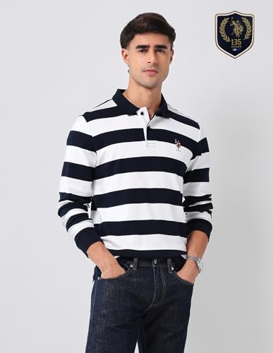 Image of U.S.Polo Association Men's Horizontal Striped Regular Fit Polo Shirt (USTSH3206 White XL)