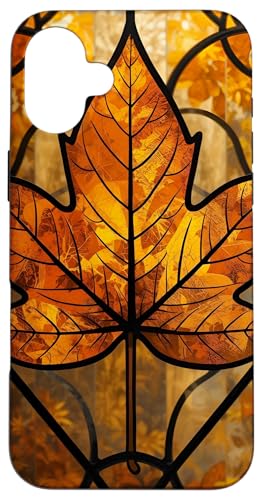 秋のステンドグラス。花柄紅葉ガラスケースアールデコ スマホケース iPhone 16 Plus 用
