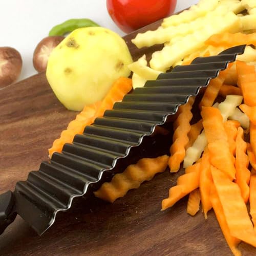 Image of PANCA Black Crinkle Knife for Vegetables & Fruits | Wavy Cutter for Potatoes, Salad, French Fries & Chips | Non-Stick Stainless Steel Blade with Ergonomic Handle