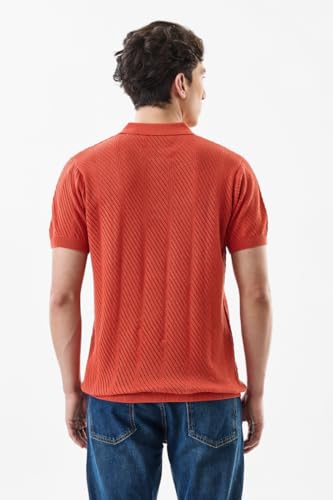 Image of SNITCH Men's Polo Shirt | Slim Fit Textured Knit Design | 100% Cotton Fabric & Breathable Material | Buttoned Closure & Straight Hemline | Casual & Streetwear