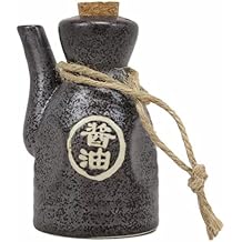 Happy Sales, Japanese Style Earthenware Ceramic Oil Dispenser Ponzu Vinegar Dispenser Shoyu Soy Sauce Dispenser With Cork Stopper, 7 fl oz MetalicGrey